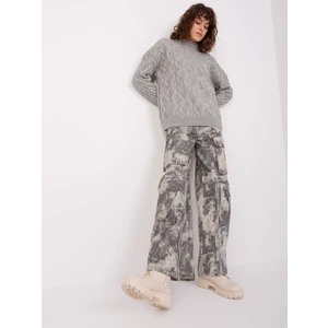 Grey women's cable knitted sweater