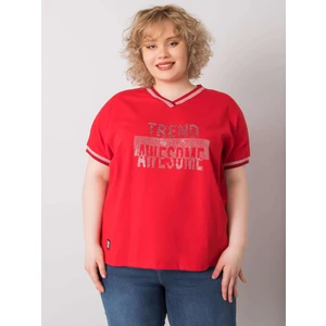 Women's red plus size blouse with an applique