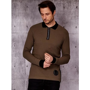 Khaki men's blouse with a collar and cuffs