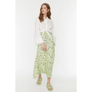 Trendyol Green Natural Fabric Floral Pattern High Waist Knitted Skirt