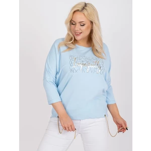 Plus size light blue blouse with 3/4 sleeves