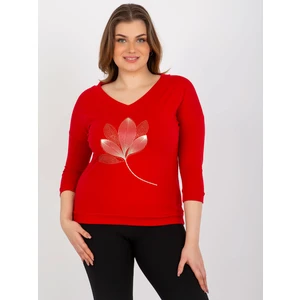 Women's blouse plus size with print and application - red