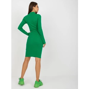 Basic green ribbed dress with turtleneck for everyday wear