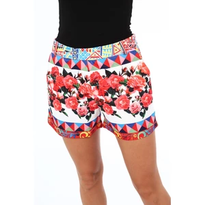 Women's shorts with floral cream patterns