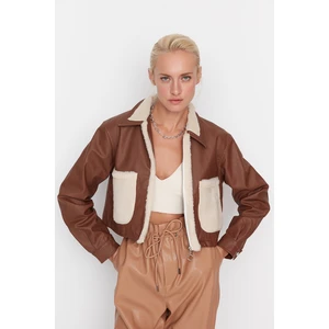 Trendyol Brown Fish Leather Pluszowy płaszcz