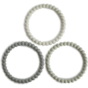 Mushie Pearl Teething Bracelet kousátko Green Tea/Cool Gray/Sea Salt 3 ks