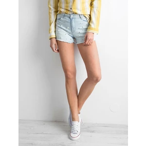 Denim shorts with pearls in light blue