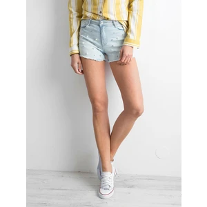 Denim shorts with pearls in light blue