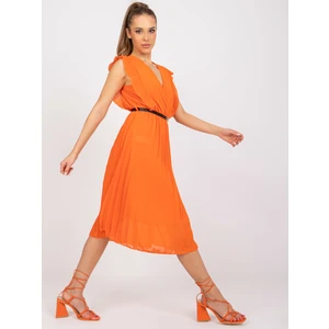 Orange midi dress with envelope Marine neckline