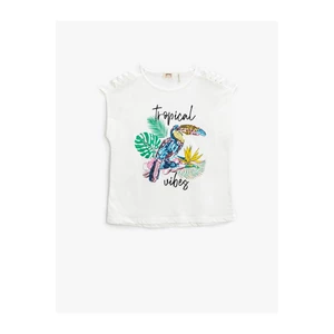 Koton Parrot Embroidered Sequins Sequined T-Shirt Window Detail Sleeveless.