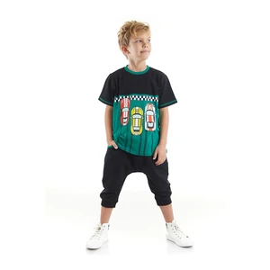 Mushi Finish Boys' Black T-shirt, Black Capri Shorts Summer Suit.