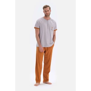 Dagi Gray Print Detailed Short Sleeve Pajamas Set