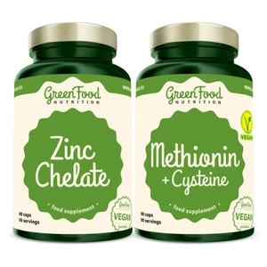 GreenFood Nutrition Methionin with Cysteine + Zinc Chelate sada (pre krásne vlasy, pleť a nechty)