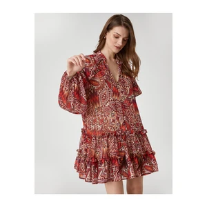 Koton Ethnic Patterned Layered Mini Chiffon Dress