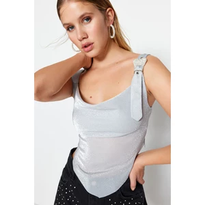 Trendyol Gray Fitted Knitted Blouse With Shimmering Accessories