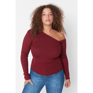 Trendyol Curve Burgundy Asymmetrical Collar Slim Knitwear Blouse