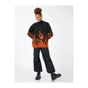 Koton Standing Collar Pullover Patterned Long Sleeve