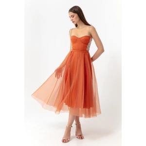Lafaba Women's Tile Stone Straps A Flare Cut Midi Evening Dress.