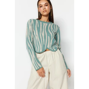 Trendyol Mint Crop Crew Neck Color Block Knitwear Sweater