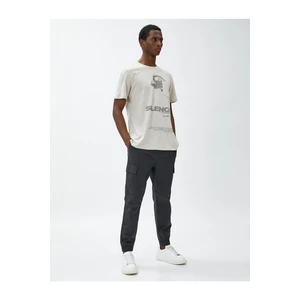Koton Slogan Printed T-Shirt with Pocket Detail, Crew Neck, Short Sleeves.