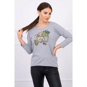 Blouse with Love print gray