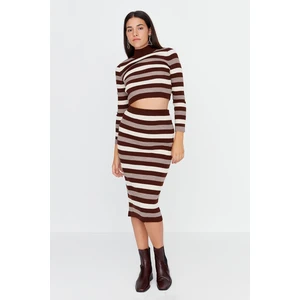 Trendyol Brown Color Block Knitwear Bottom-Top Set