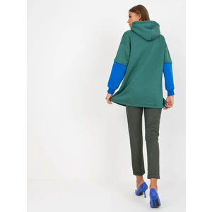 Dark green women's basic sweatshirt with cotton hood RUE PARIS