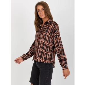 Lady's black plaid shirt made of imitation satin
