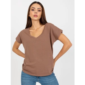 Basic dark beige T-shirt with V-neck