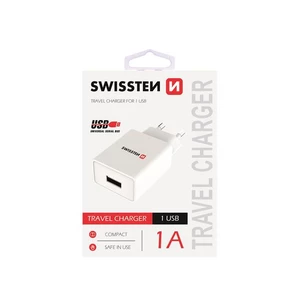 Nabíječka Swissten Smart IC 1A s USB konektorem, bílá