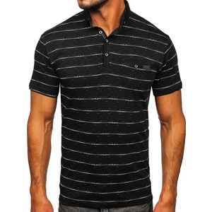 Tricou polo negru cu imprimeu Bolf 192472