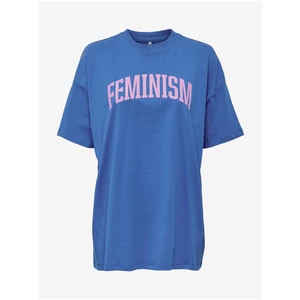 Modré oversize tričko s potiskem ONLY Tina - Dámské