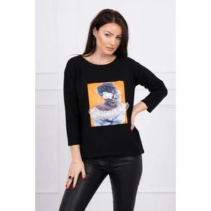 Blouse with graphics 3D, lace black