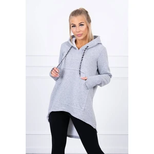 Insulated sweatshirt with longer back and hood gray