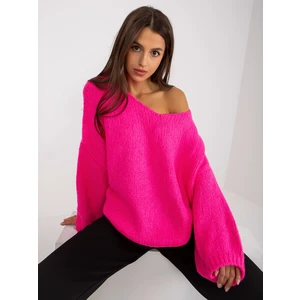 Fluo pink oversize sweater with V neckline V rue paris