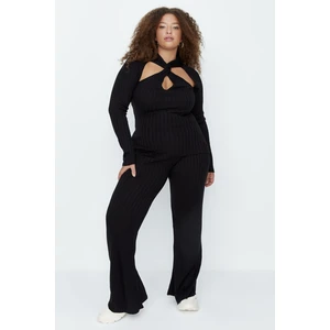 Trendyol Curve Black Ribbed Wide Leg Slim Knitwear Pants