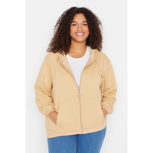 Trendyol Curve Beige Hooded Basic Thick Knitted Sweatshirt