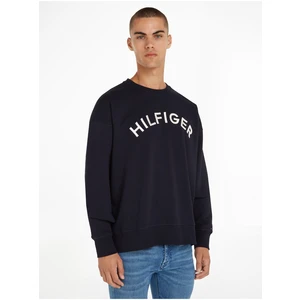 Tmavě modrá pánská mikina Tommy Hilfiger Arched Crew - Pánské