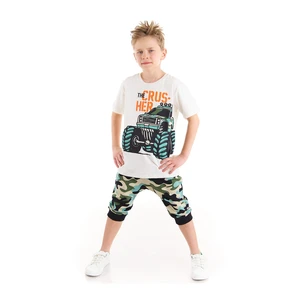 Mushi Monster Car Boys Kids Combed Cotton Combed T-shirt with Camouflage Capri Shorts Set.