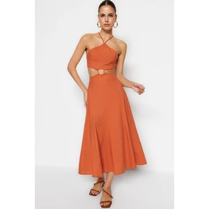 Trendyol Cinnamon Open-Waist Midi Woven Dress With Window Detail