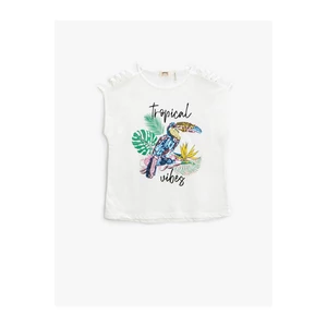 Koton Parrot Embroidered Sequins Sequined T-Shirt Window Detail Sleeveless.
