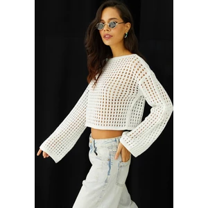 Cool & Sexy Women's White Spanish Short Knitwear with Openwork Sleeves