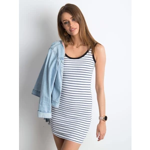 White and blue striped dress