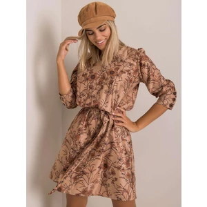 Light brown patterned dress with a belt