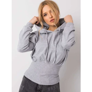 RUE PARIS Gray melange sweatshirt with hood and ribbing