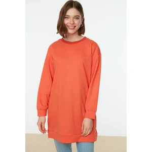 Trendyol Coral Crew Neck Slit Detailed Basic Knitted Sweatshirt