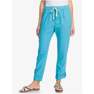 Blue Women's Linen Pants with Binding Roxy On The Seashore - Women
