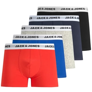 Jack&Jones 5 PACK pánske boxerky JACWHITE 12197849 Black Surf the web - Navy blazer - Firey red - Light grey melange S