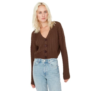 Trendyol Brown Crop Oversize Knitwear Cardigan
