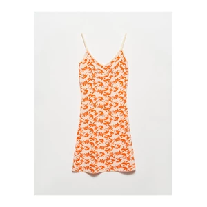 Dilvin 90119 Patterned Strap Knitwear Dress-orange